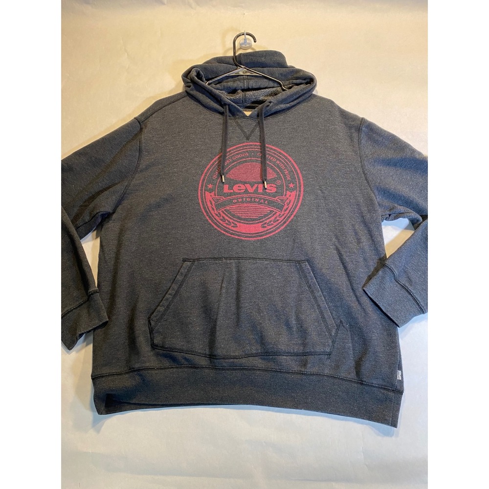 Charcoal Levis Hoodie Graphic Logo Fleece Pullover Large Unisex